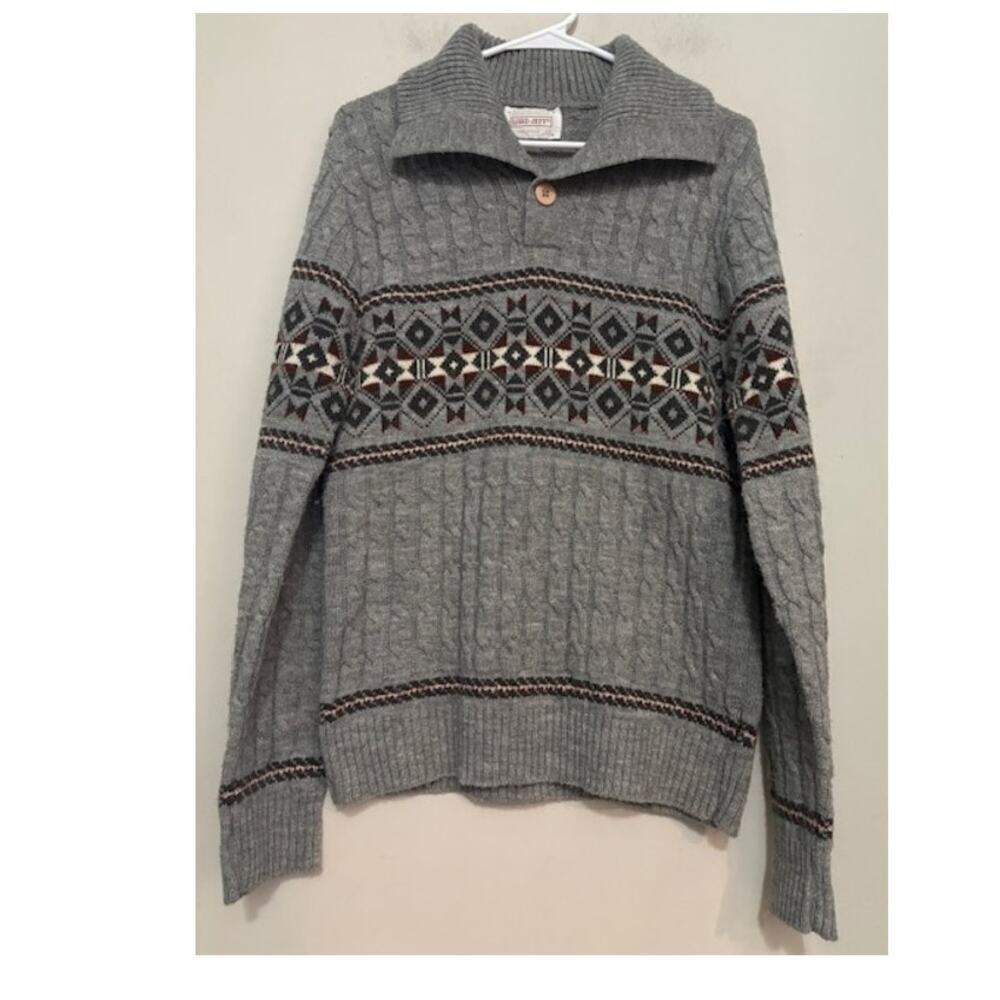 Vintage Lord Jeff Sweater Men's Small 100% Wintuk Orlon Fair Isle Cable Knit